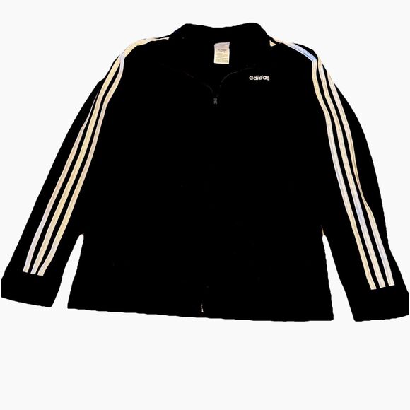 Adidas Youth XL Black Track Jacket Full Zip 3 Stripes Athletic Running Warmup - Picture 1 of 6
